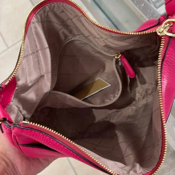 Michael Kors Dover Large Leather Top Zip Half Moon Shoulder Bag in Electric Pink - Picture 9 of 16